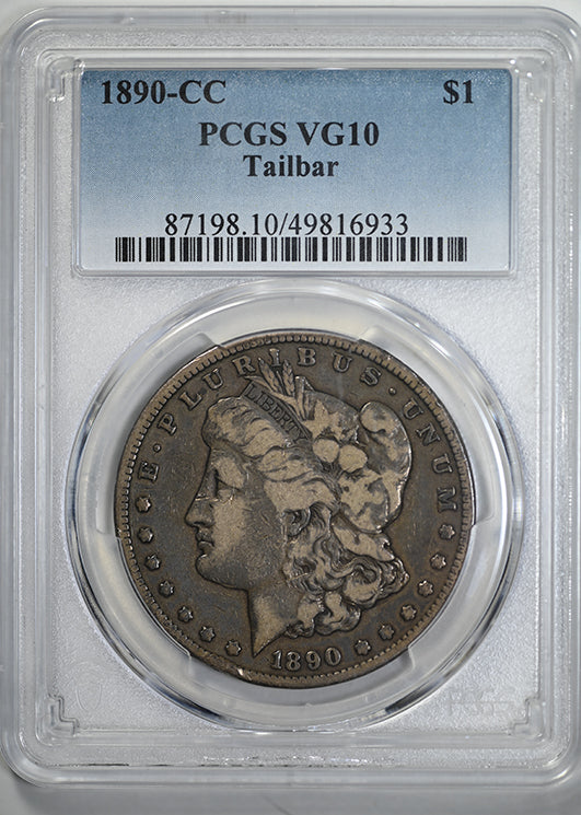 1890-CC Morgan Dollar $1 PCGS VG10 - Tailbar