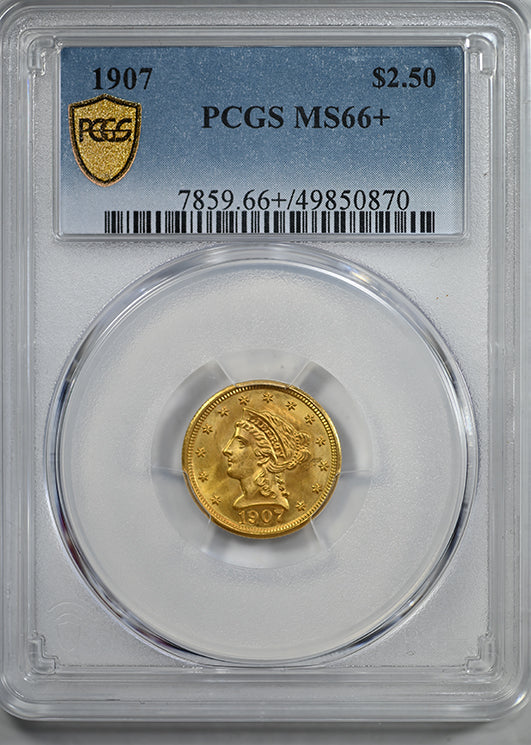 1907 Liberty Head Gold Quarter Eagle $2.50 PCGS MS66+ Obverse Slab