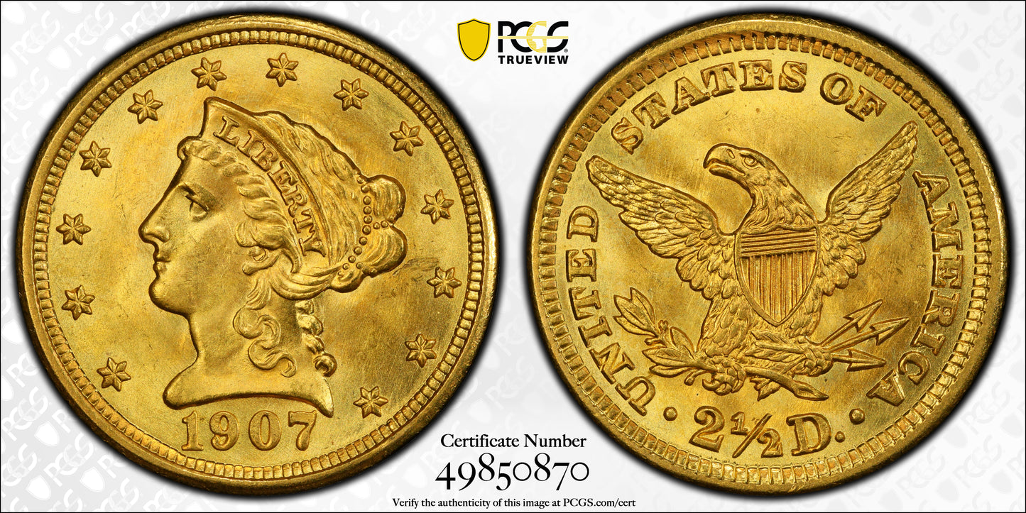 1907 Liberty Head Gold Quarter Eagle $2.50 PCGS MS66+ Trueview