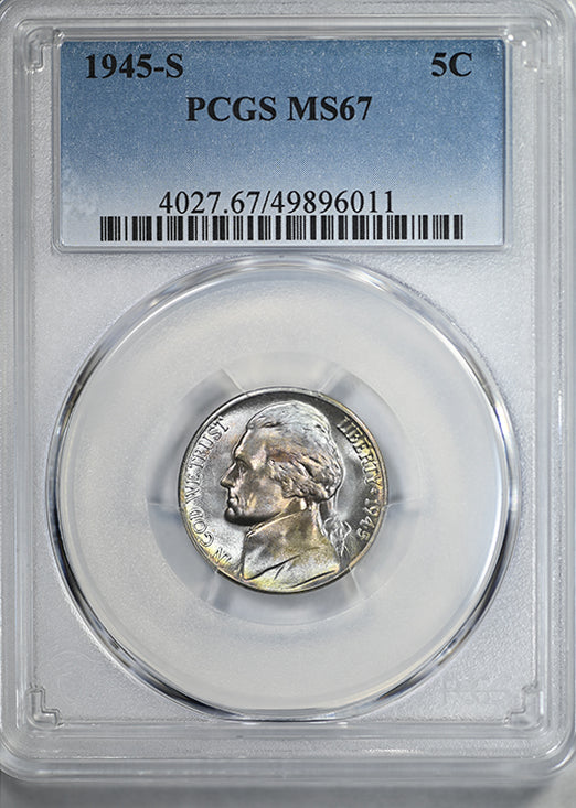 1945-S Jefferson Nickel 5C PCGS MS67 - TONED!