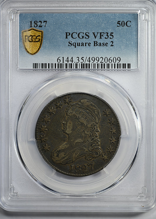 1827 Capped Bust Half Dollar 50C PCGS VF35 - Square Base 2 Obverse Slab