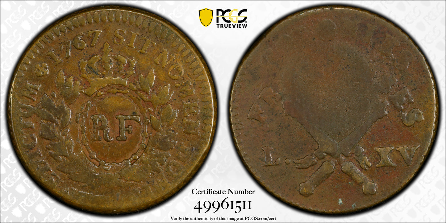 1767-A French Colonies Colonial Sou PCGS Genuine - 1793 "RF" Counterstamp