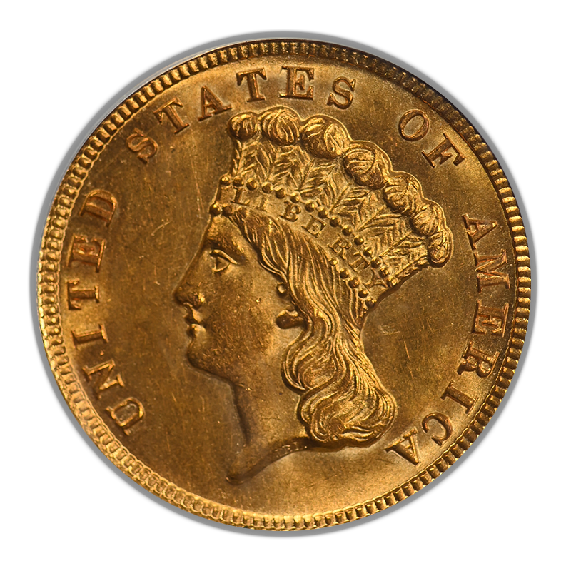 1854 Indian Princess Gold Three Dollar Piece $3 PCGS MS62