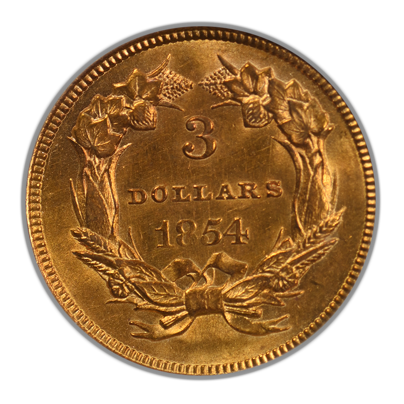 1854 Indian Princess Gold Three Dollar Piece $3 PCGS MS62