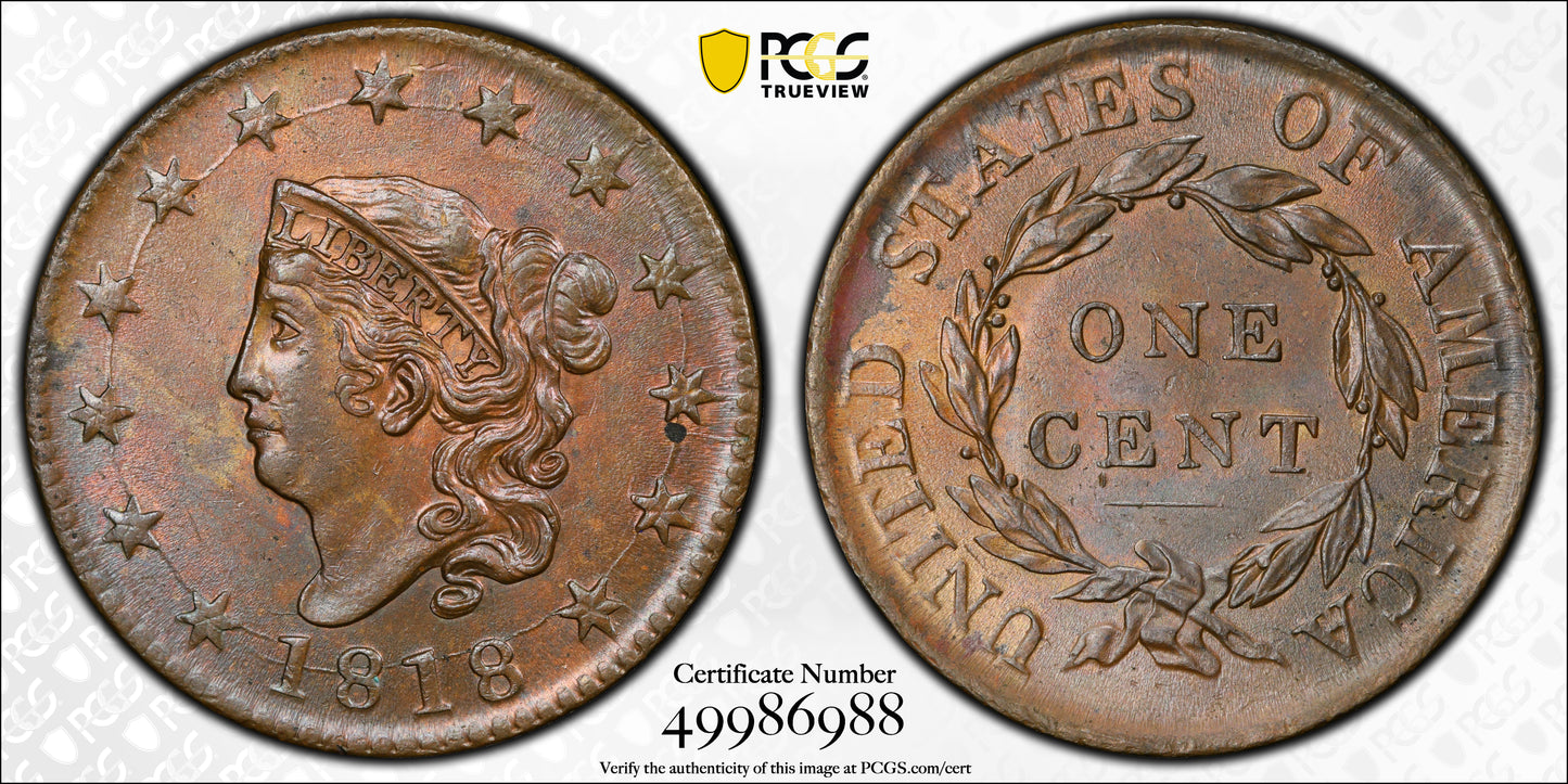 1818 Matron Head Liberty Head Large Cent 1C PCGS MS62BN - Newcomb 10