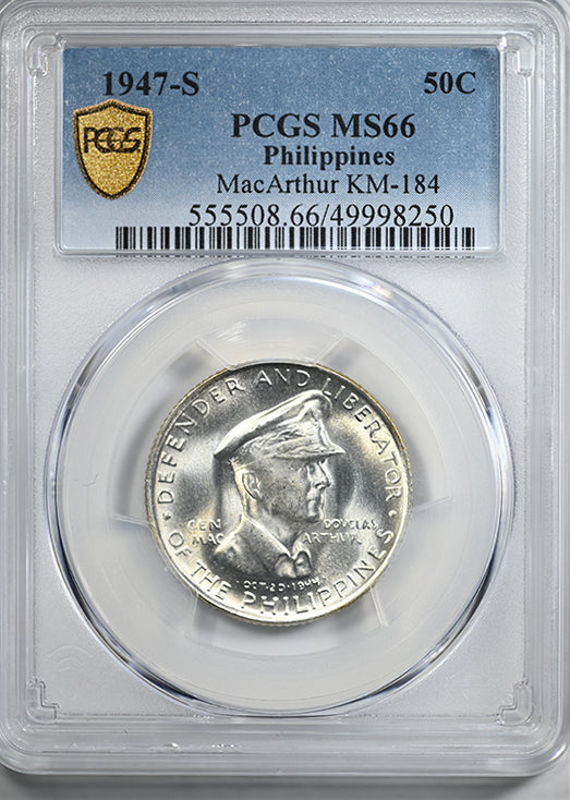 1947-S USA Philippines 50C Centavos PCGS MS66 - MacArthur KM-184