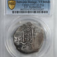 1739-P M Bolivia 8R Reales PCGS Genuine Saltwater Damage VF Details - Calico-1577 26.41g - S.P. Rutherford