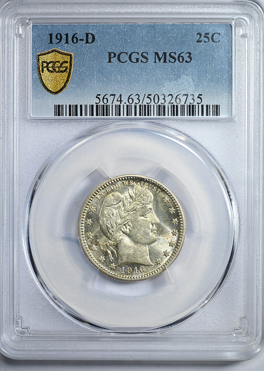 1916-D Barber Quarter 25C PCGS MS63 Obverse Slab