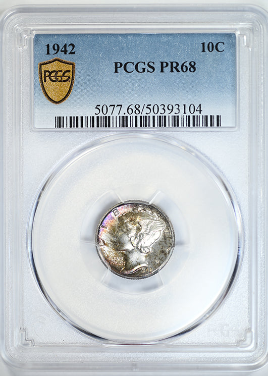 1942 Proof Mercury Dime 10C PCGS PR68 Obverse Slab