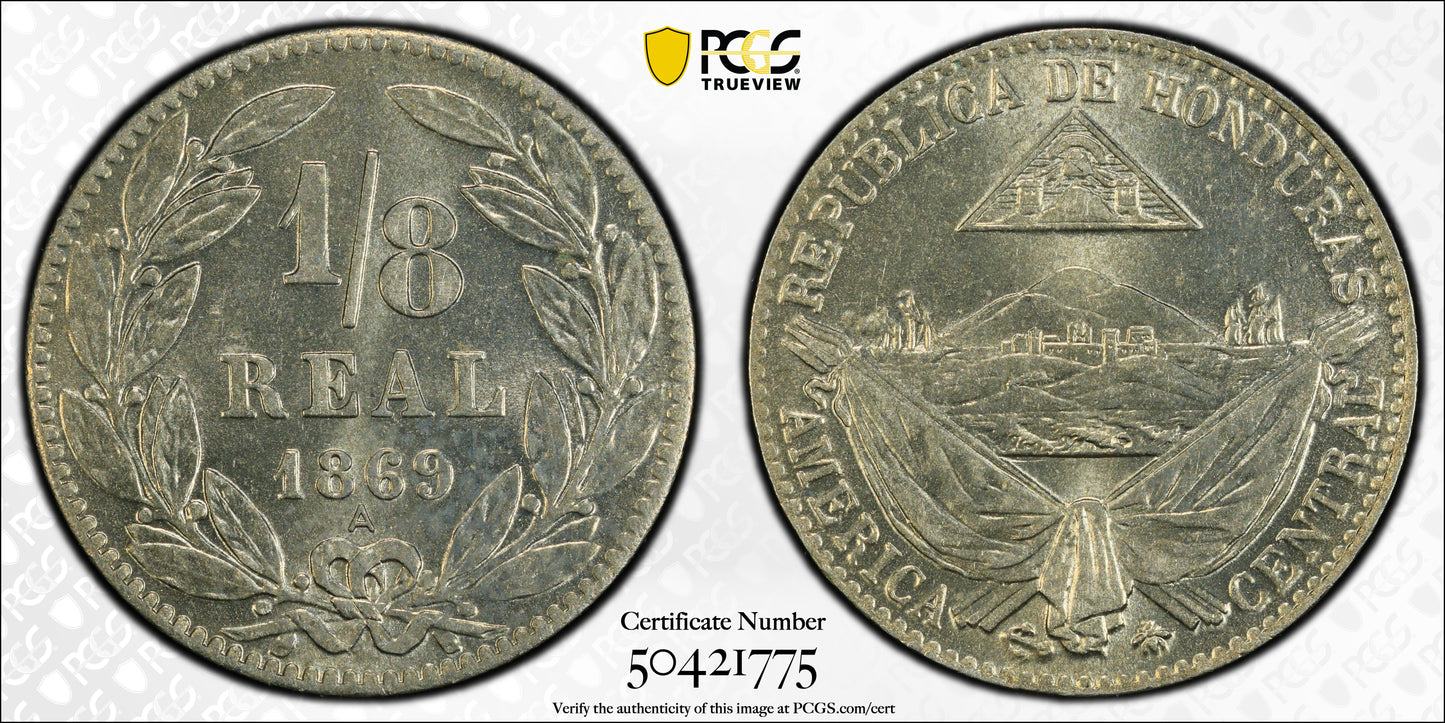 1869-A Honduras 1/8R Real PCGS MS66