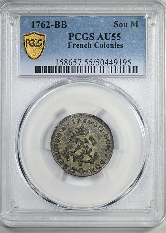 1762-BB French Colonies Colonial Sou M PCGS AU55