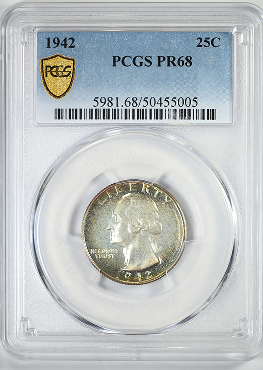 1942 Proof Washington Quarter 25C PCGS PR68 - TONED!