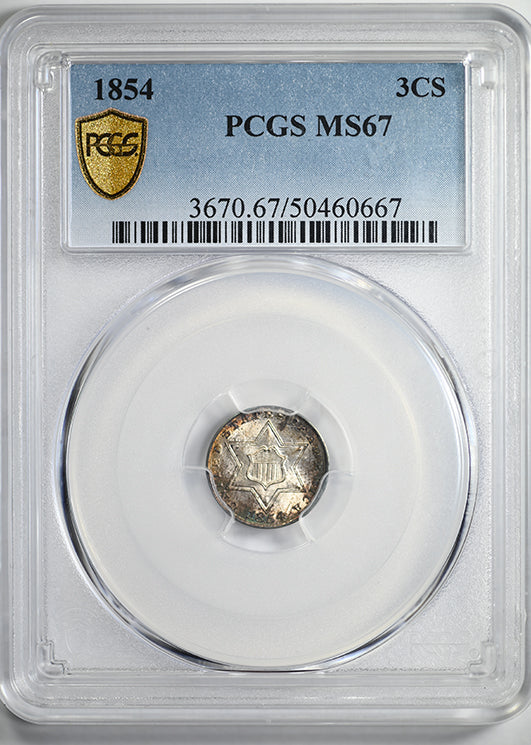 1854 Three Cent Silver Piece 3CS PCGS MS67 - TONED!