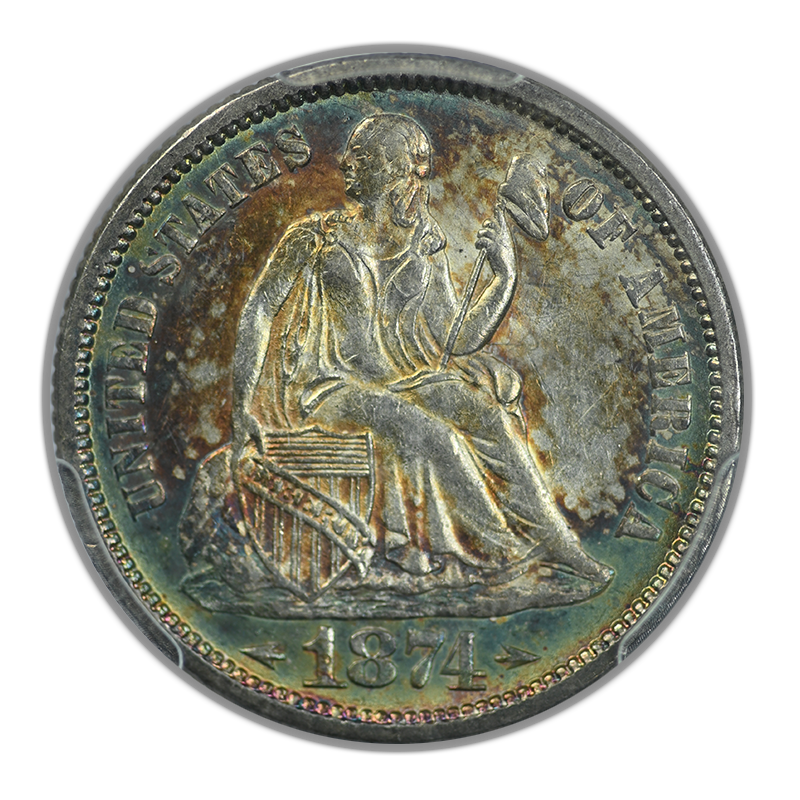 1874 Liberty Seated Dime 10C PCGS MS63 - Arrows - TONED!