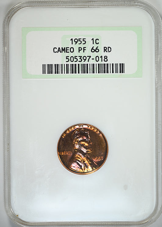 1955 Proof Lincoln Wheat Cent 1C NGC Fatty PF66RD CAMEO Obverse Slab