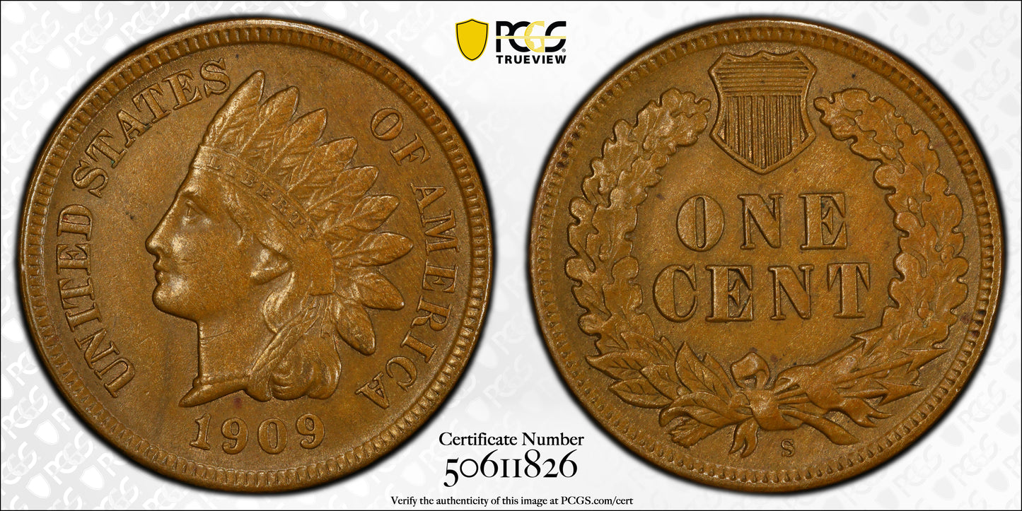 1909-S Bronze Indian Head Cent 1C PCGS AU55