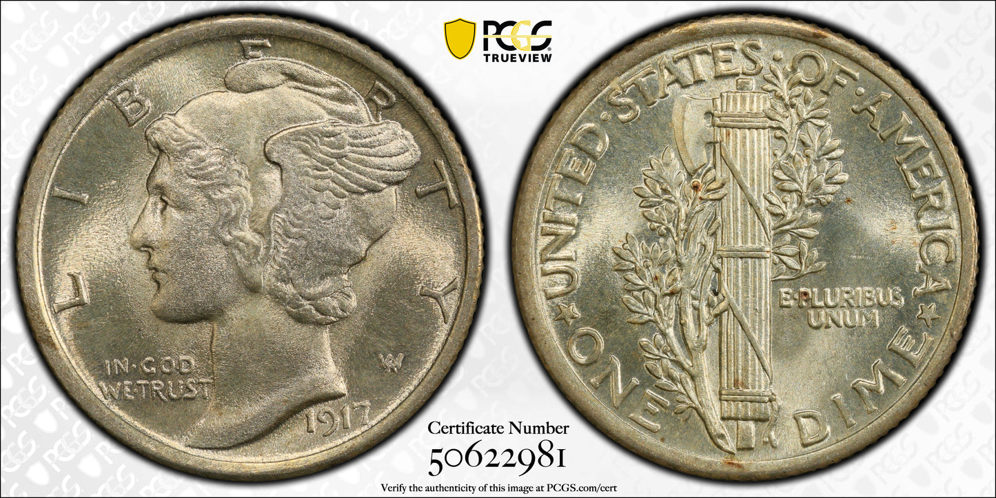 1917 Mercury Dime 10C PCGS MS65FB - Full Bands