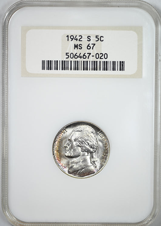 1942-S Jefferson War Nickel 5C NGC Fatty MS67