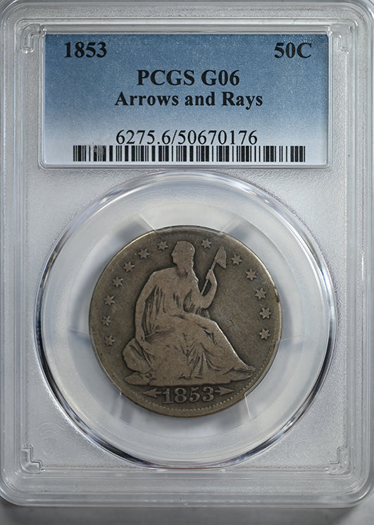 1853 Liberty Seated Half Dollar 50C PCGS G06 - Arrows & Rays