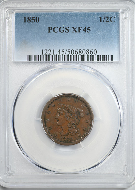 1850 Braided Hair Half Cent 1/2C PCGS XF45