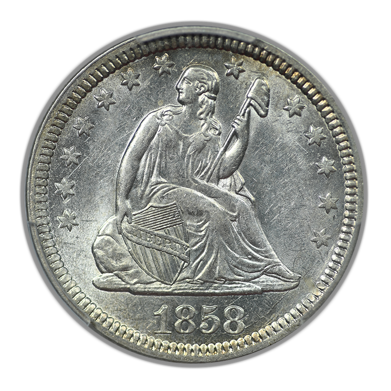 1858 Liberty Seated Quarter 25C PCGS AU58