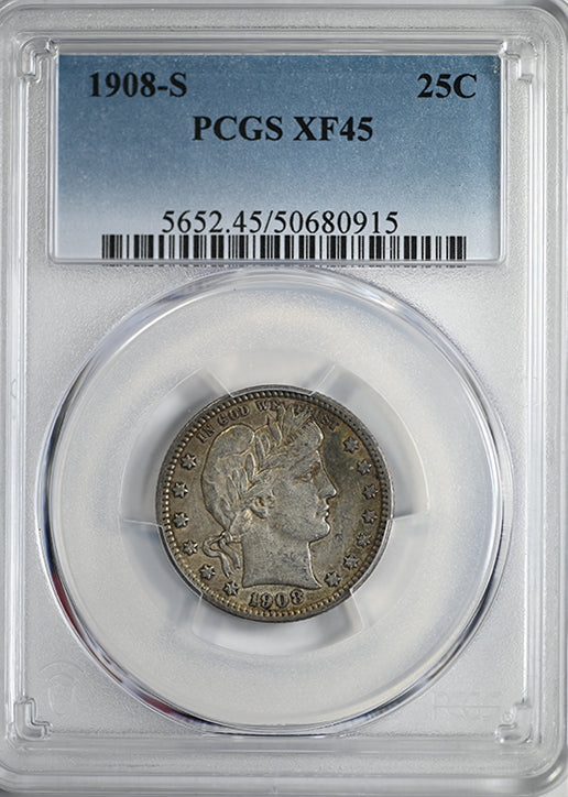 1908-S Barber Quarter 25C PCGS XF45