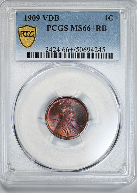 1909 VDB Lincoln Wheat Cent 1C PCGS MS66+RB - TONED! Obverse Slab