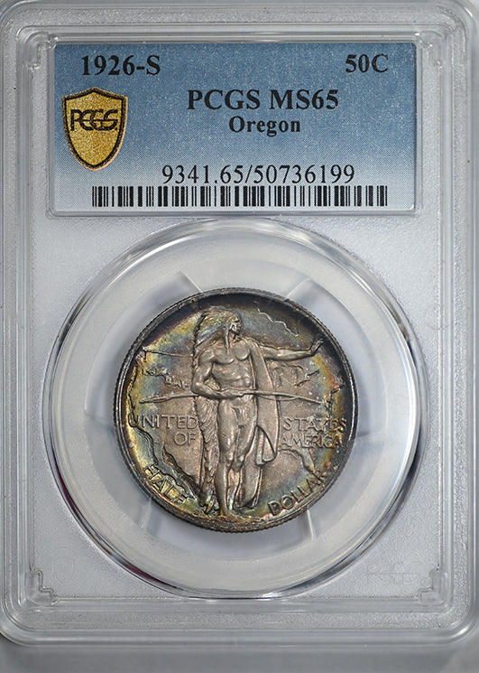 1926-S Oregon Trail Classic Commemorative Half Dollar 50C PCGS MS65 - TONED!