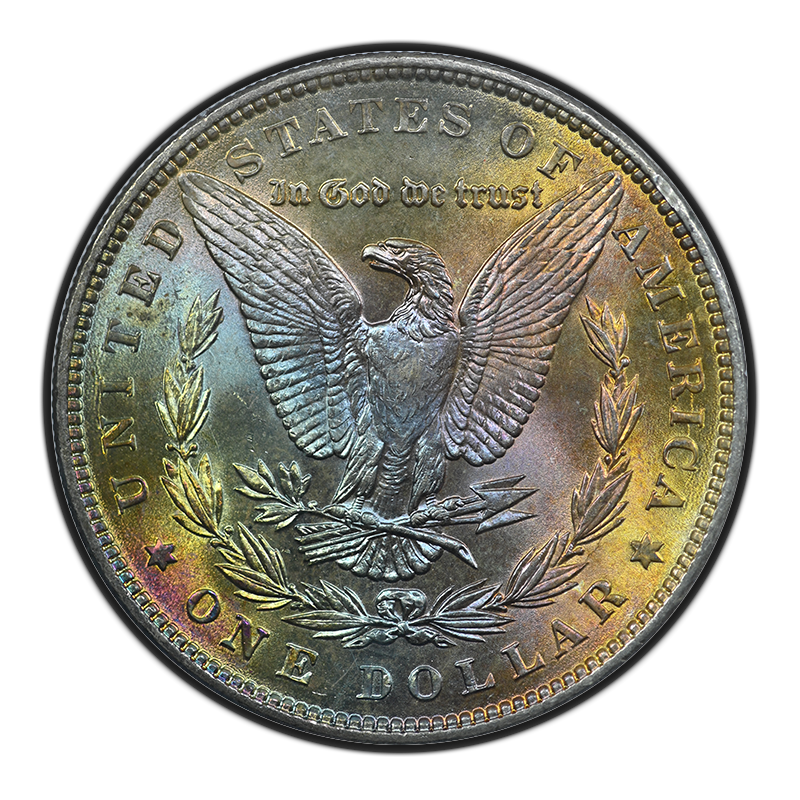 1886 Morgan Dollar $1 PCGS Rattler MS63 - REVERSE TONING! Reverse