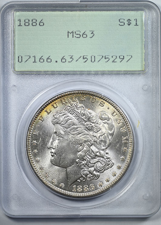 1886 Morgan Dollar $1 PCGS Rattler MS63 - REVERSE TONING! Obverse Slab