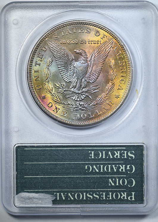 1886 Morgan Dollar $1 PCGS Rattler MS63 - REVERSE TONING! Reverse Slab