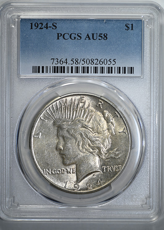 1924-S Peace Dollar $1 PCGS AU58