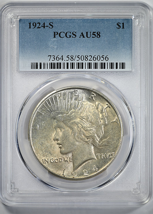 1924-S Peace Dollar $1 PCGS AU58 Obverse Slab