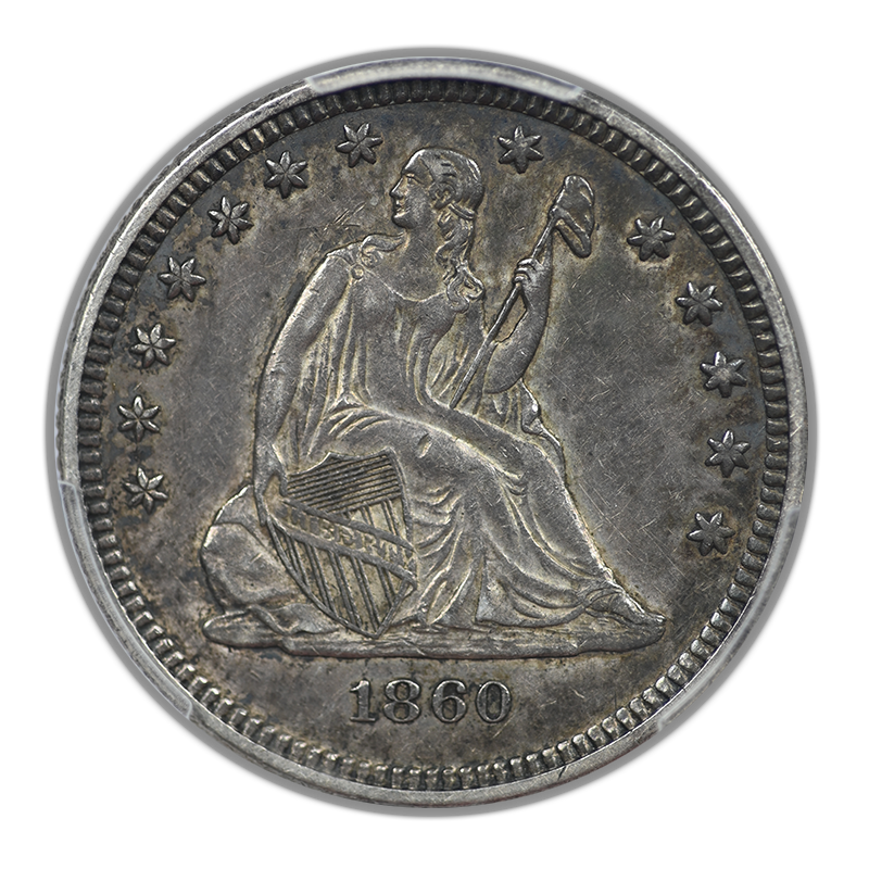 1860-O Liberty Seated Quarter 25C PCGS AU50 CAC