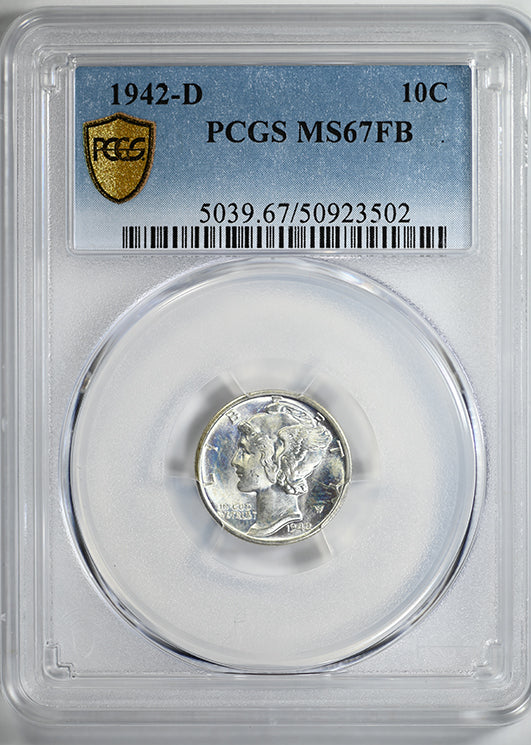 1942-D Mercury Dime 10C PCGS MS67FB - Full Bands