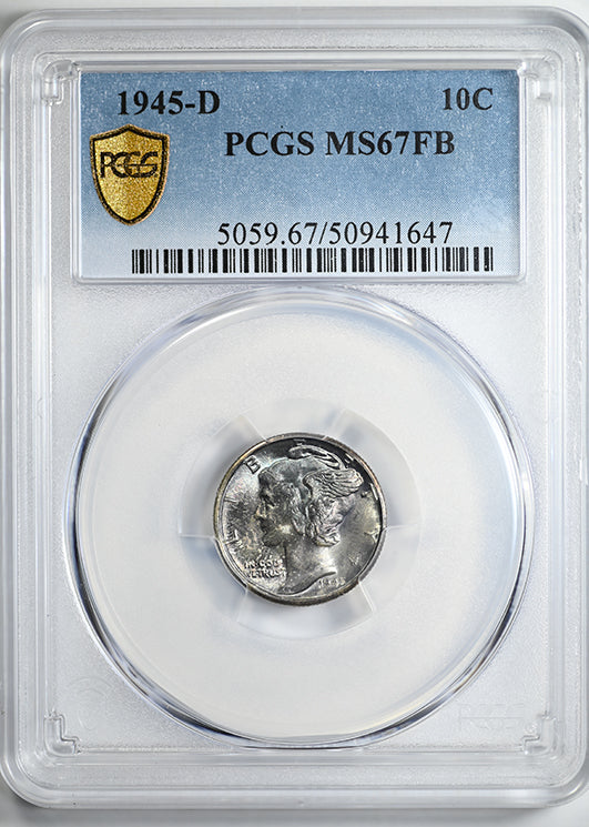 1945-D Mercury Dime 10C PCGS MS67FB Full Bands - TONED!