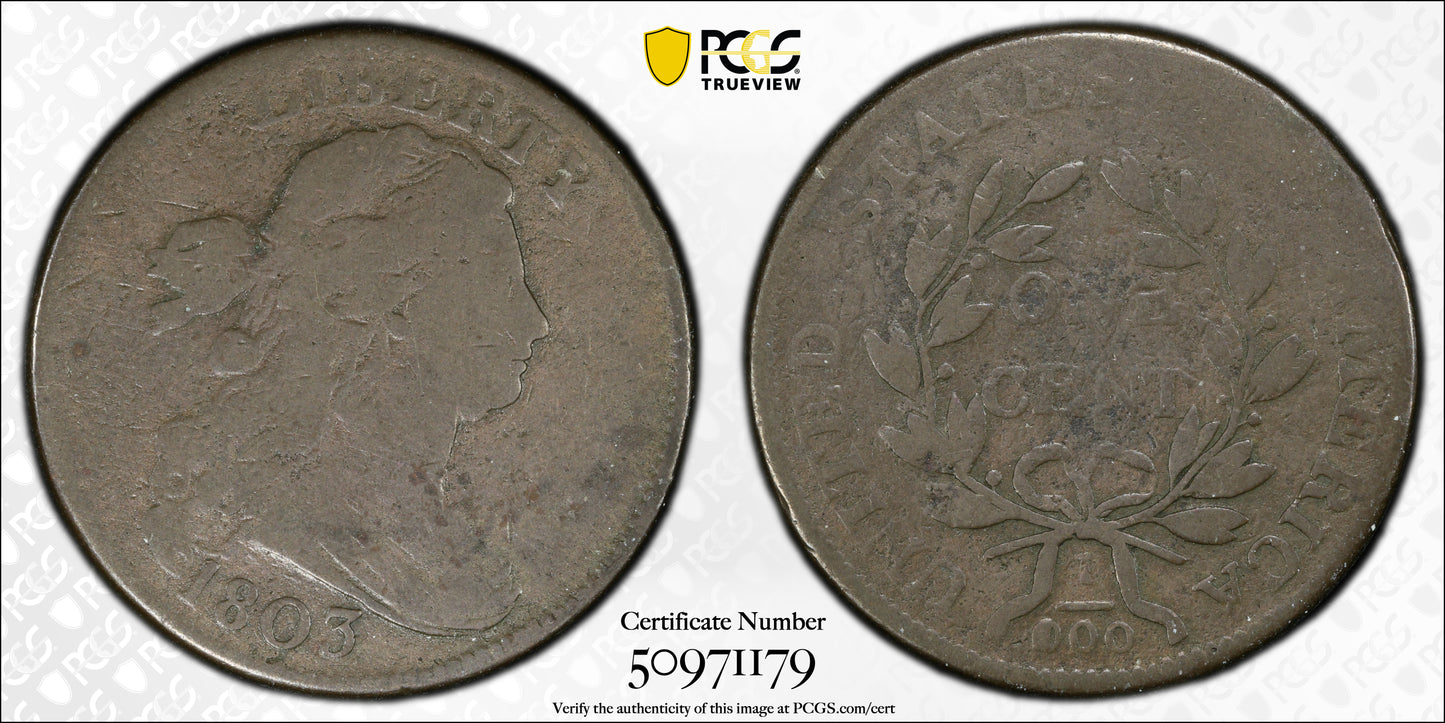 1803 Draped Bust Large Cent 1C PCGS G04 S-249 100/000