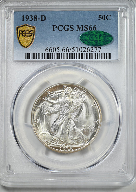 1938-D Walking Liberty Half Dollar 50C PCGS MS66 CAC