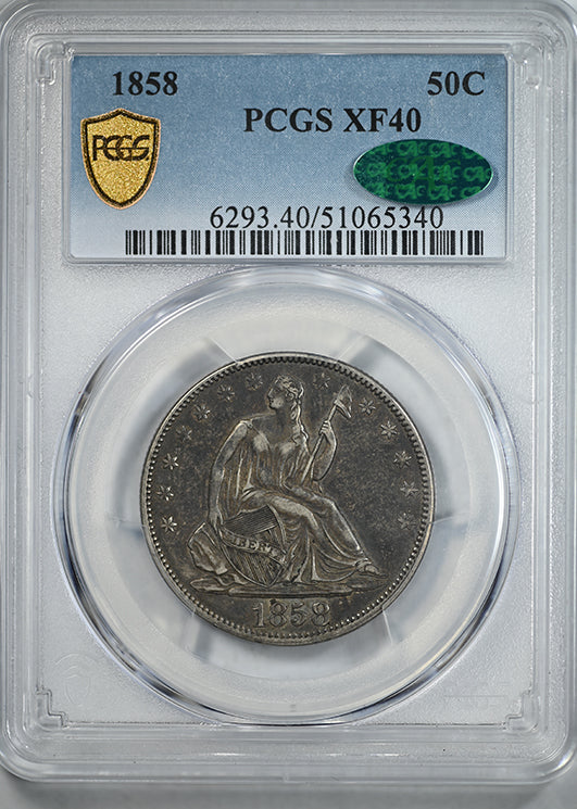 1858 Liberty Seated Half Dollar 50C PCGS XF40 CAC