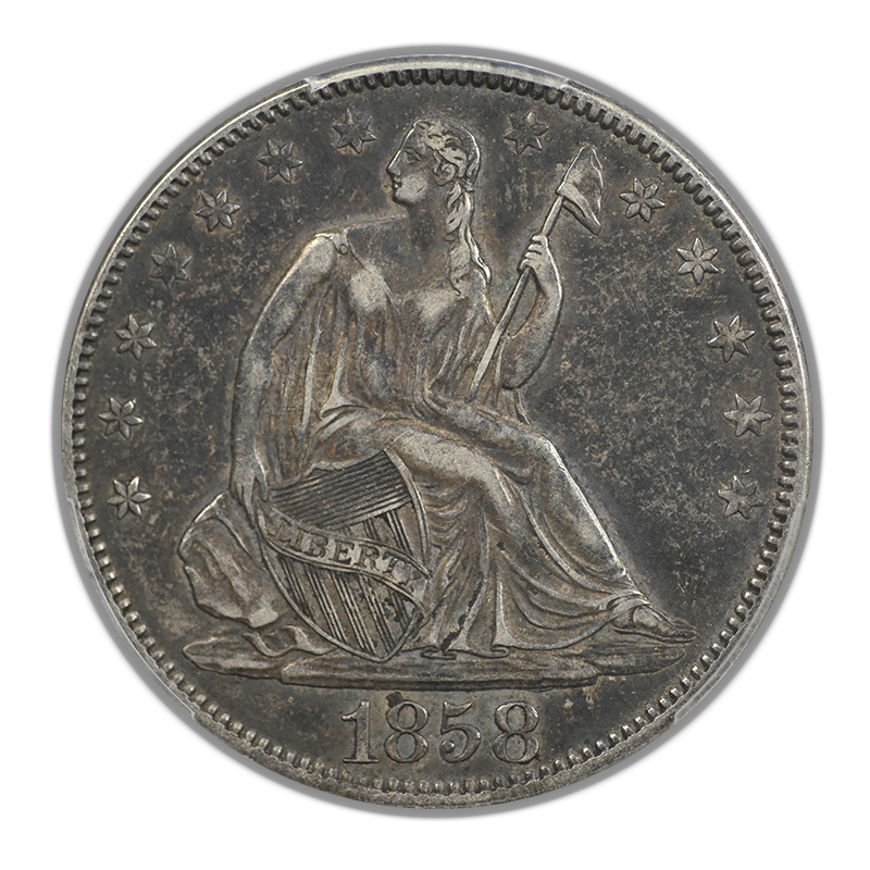 1858 Liberty Seated Half Dollar 50C PCGS XF40 CAC
