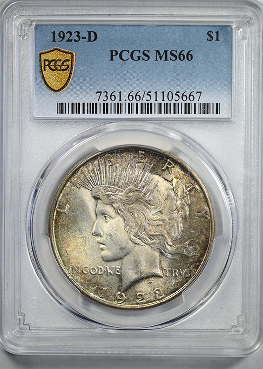 1923-D Peace Dollar $1 PCGS MS66 - TONED!