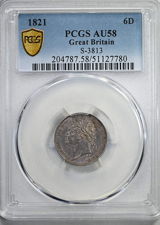 1821 Great Britain 6D Pence PCGS AU58 S-3813