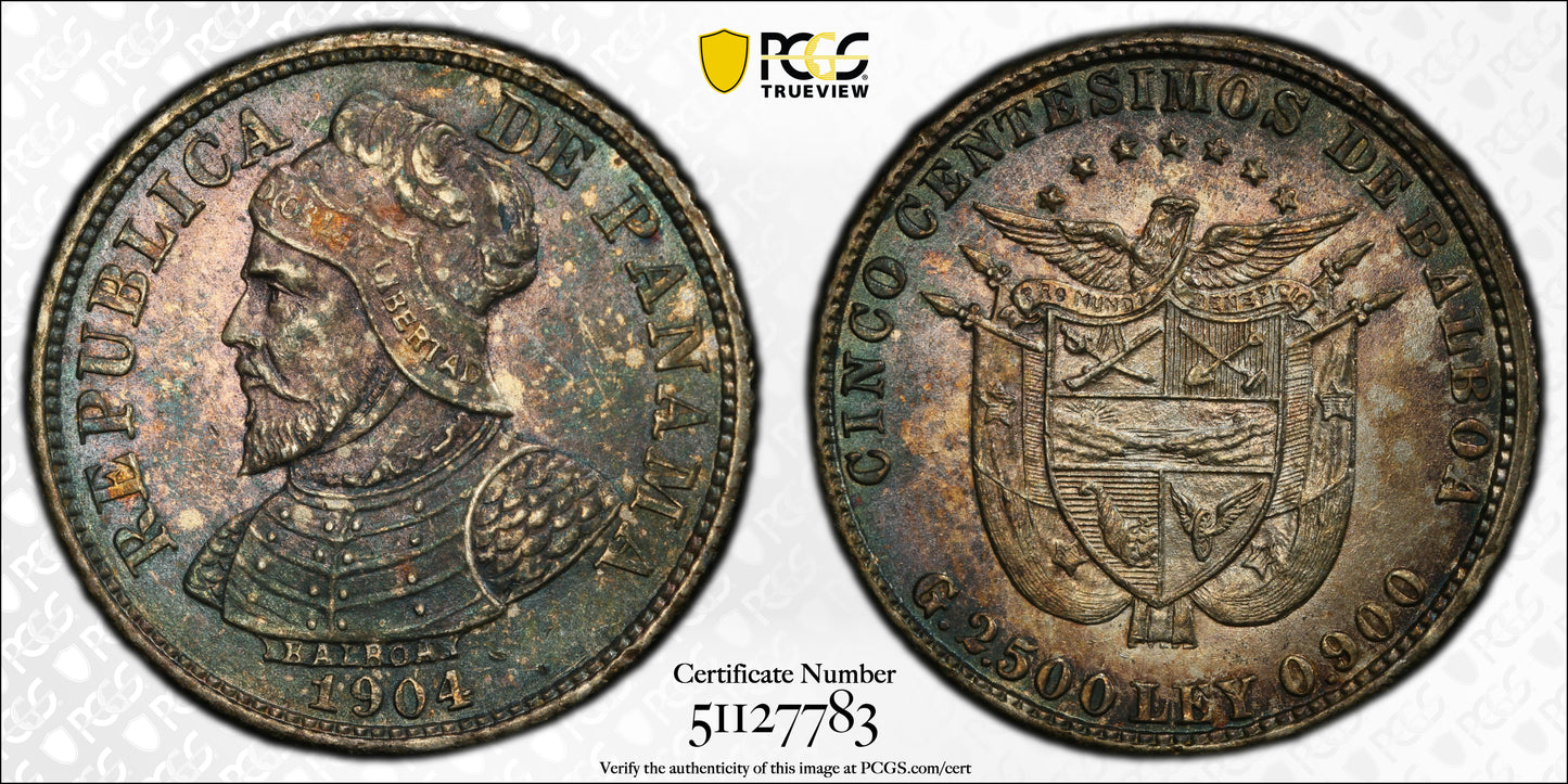 1904 Panama 5C Centesimos PCGS MS62