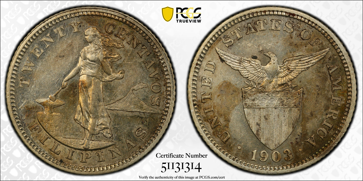 1903 Proof U.S. Philippines 20C Centavos PCGS PR55