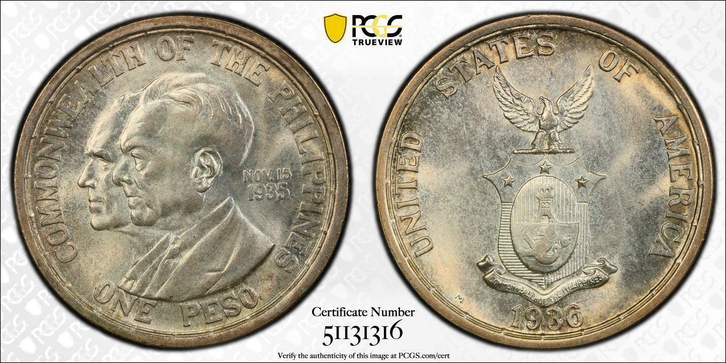 1936-M U.S. Philippines Peso PCGS MS65 - Allen-18.00 Murphy-Quezon