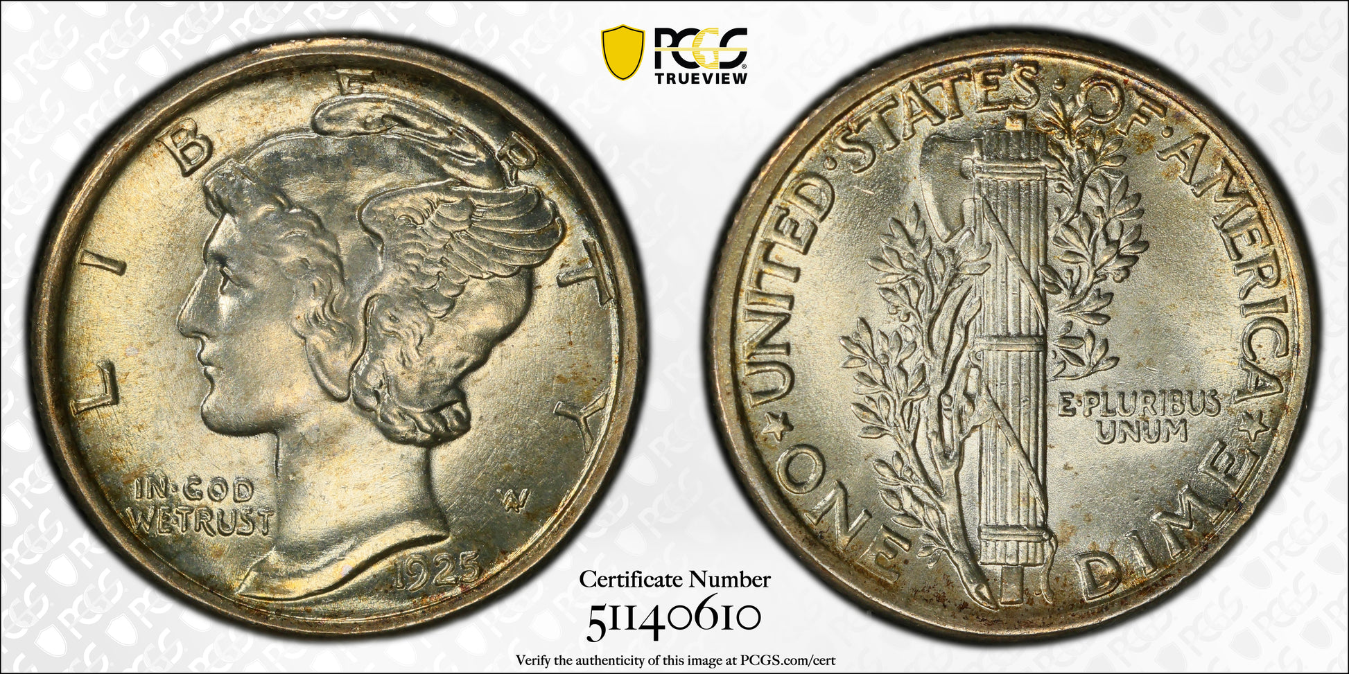 1925 Mercury Dime 10C PCGS MS63FB - Full Bands