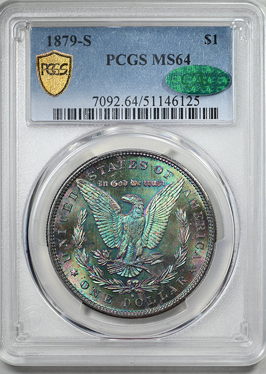 1879-S Morgan Dollar $1 PCGS MS64 CAC - RAINBOW TONED!