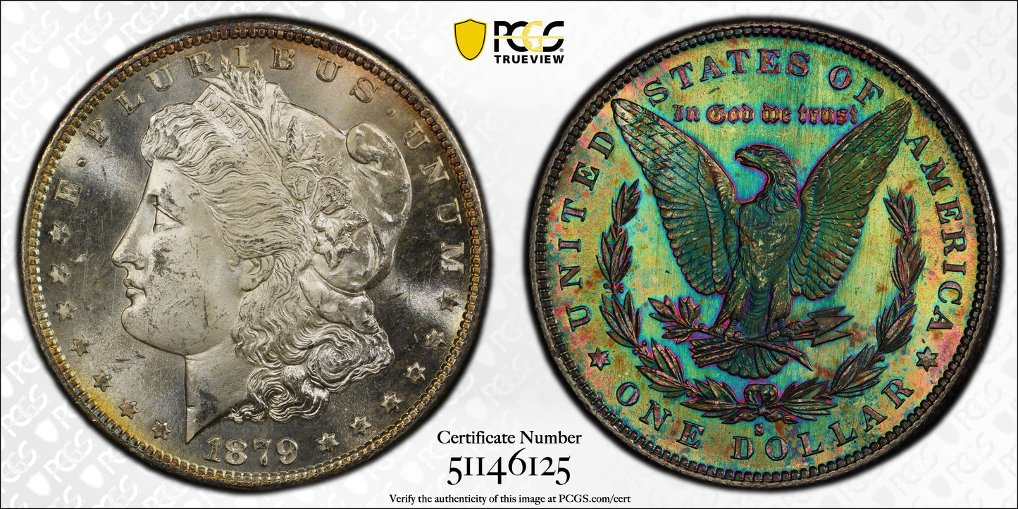 1879-S Morgan Dollar $1 PCGS MS64 CAC - RAINBOW TONED!