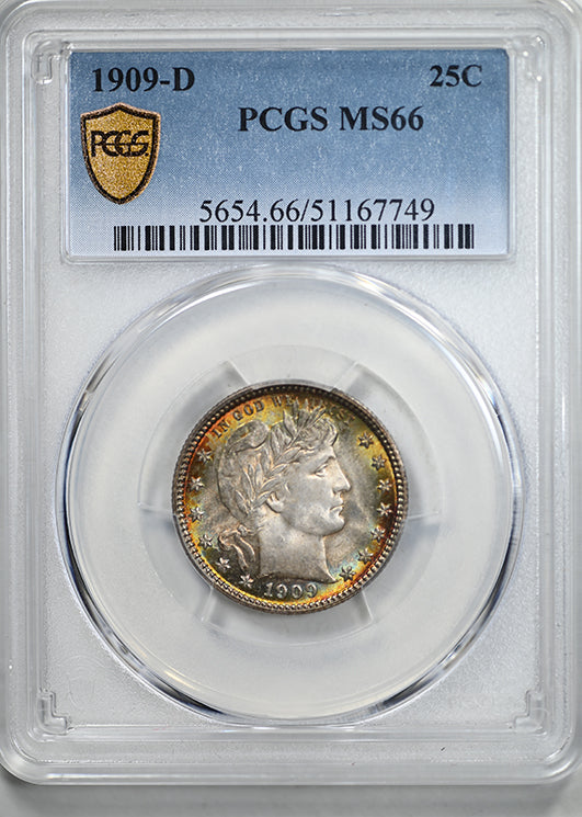 1909-D Barber Quarter 25C PCGS MS66 - TONED!