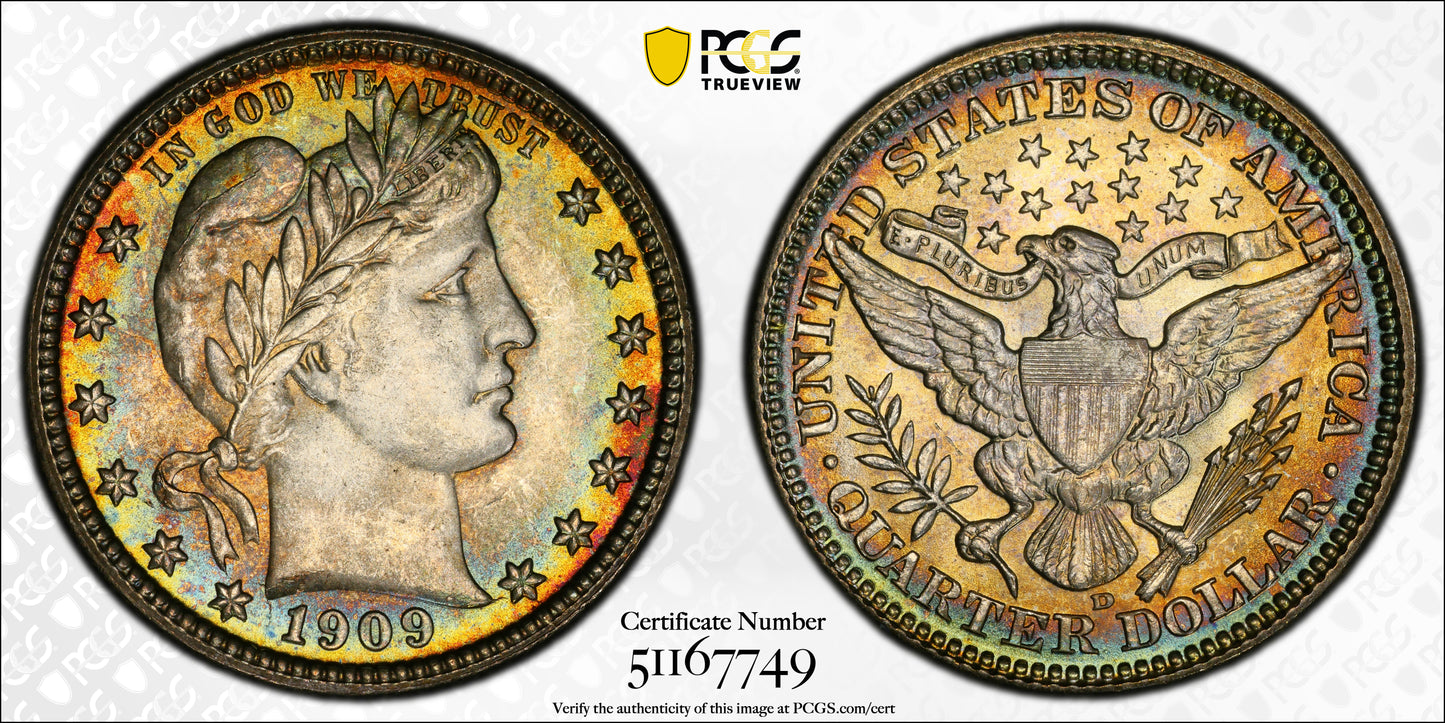 1909-D Barber Quarter 25C PCGS MS66 - TONED!